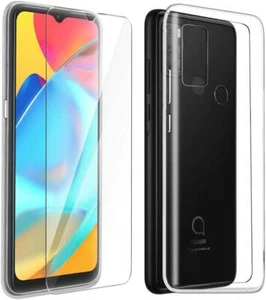 For Alcatel 1S 2021 Case, Slim Silicone Gel Phone Cover + Screen Tempered Glass - Picture 1 of 16