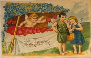 Tienda del Día de San Valentín ~ Querubín ofrece corazones para inseguro querubín niño y niña que reza - Imagen 1 de 2