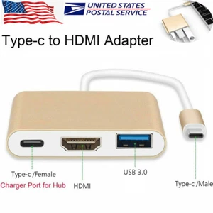 Gold Type C USB 3.1 USB-C 4K HDMI USB 3.0 Adapter Cable 3 in 1 Hub For Macbook - Picture 1 of 12