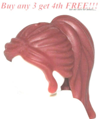 ☀️NEW Lego Minifig Hair Female Girl LONG DARK RED Soft Ponytail Side Bangs  - Image 1 of 4