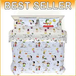 Official Peanuts 7-Piece Comforter Set in Light Blue - King Size Cartoon Bedding - Picture 1 of 10