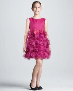 Formal Dress Girl's Medium M 7 8 Marchesa Pink Silk Petal Ruffle Fuchsia Magenta - Picture 1 of 12