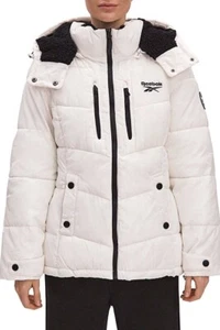 NEW Reebok Puffer Jacket Women's White Hooded Heavy Winter Coat OLRB954, Large - Picture 1 of 4