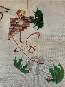 Medias de Navidad Leigh Designs Needlepoint de lona Lg 1981 iniciadas “Joy” raras - Imagen 1 de 11