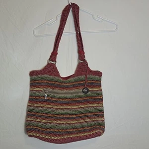 The Sak Satchel Hobo Shoulder Bag Crochet Knit Rainbow Colors Boho Bohemian - Picture 1 of 12