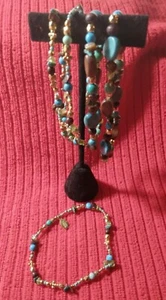 Joan Rivers 5 Stück Stretch Perlen Armband Holz braun blau goldfarben Schmuck ✞  - Bild 1 von 12