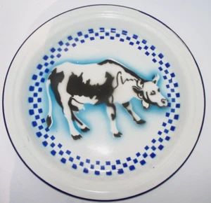 VINTAGE LARGE ENAMEL DAIRY COW PLATTER TRAY CHARGER PLATE 13" FARM HOUSE - Picture 1 of 3