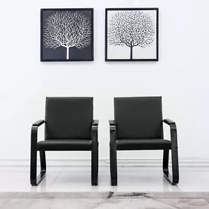 2 PCS Reception Room Chairs Office Guest Waiting Sofas w/ PVC Leather Foam Steel - Picture 1 of 5