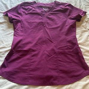 Women’s Purple Label (by Healing Hands) Solid Plum V/Neck Scrub Top Size Medium - Picture 1 of 6