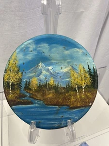Mountain Painted Scene Cast Iron Bowl Hanging - Picture 1 of 7