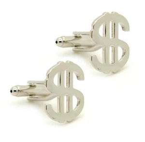 Dollar Sign Cufflinks Money Currency Symbol $ New Wedding Birthday Gift Silver - Picture 1 of 2