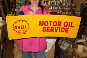 Vintage Shell Motor Oil Service Gas Station Chevrolet Ford 32" Metal Sign - Picture 1 of 2