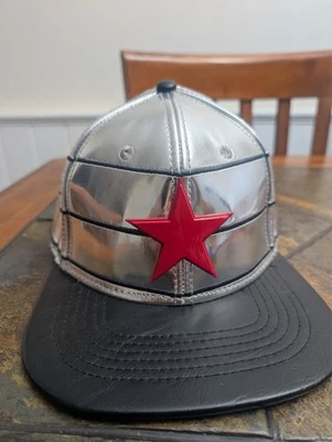 Marvel Winter Soldier PU Suit Up Silver Red Star Snapback Hat Baseball Cap USA - Image 1 of 4
