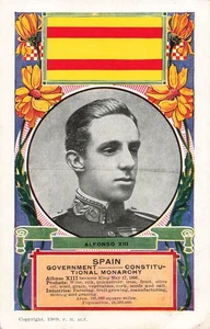 LP59 Spain Alfonso XIII Constitutional Monarchy Government Flag Postcard - Picture 1 of 2