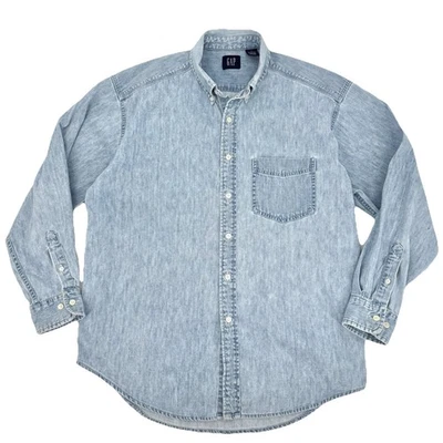 Camisa de mezclilla descolorida GAP vintage para hombre talla grande con botones manga larga lavado claro Foto 1 de 4