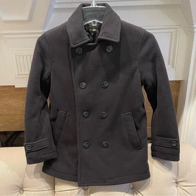 Uniqlo Fleece Jacket Pea Coat Double breasted Lined Navy youth 9-10 - Image 1 of 4