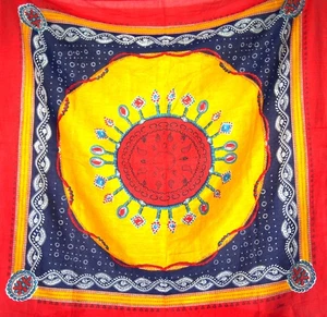 Honey Brand 100% Cotton 32" Square Scarf Made In India Red, Navy Blue & Yellow - Picture 1 of 5