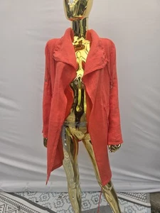 Meo Meli 100% Linen Waterfall Drape Cardigan – Fiery Coral Red Lagenlook O/S - Picture 1 of 10