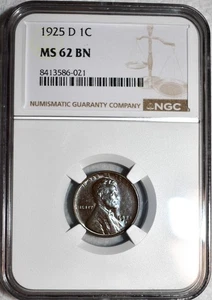 NGC MS-62 BN 1925-D Lincoln Cent, Attractively Toned specimen. - Picture 1 of 2