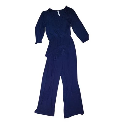 NY Collection Jumpsuit Womens Size XLP XL Petite Solid All Blue Belted Pull On - Image 1 of 4