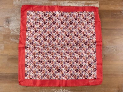 KITON Napoli red hand made floral print silk pocket square authentic NWT - Image 1 of 3