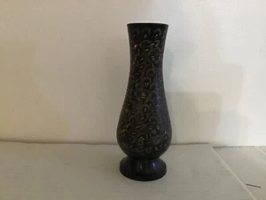 Vintage, Black/Gold Vase, Etched Made in India Make Offer! - Picture 1 of 3