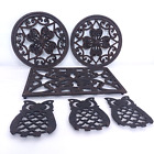 Cast Iron Metal Trivets Black Ornate Lot of 6 Footed Round Owls Rectangle Hot