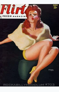 Neu Pinup Mädchen Poster 11x17 Flirt Magazin Cover Kunst Marsch Rothaarig in Fell - Bild 1 von 1