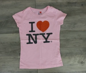 I Love NY New York Girls Youth Size Small 5/6 Crew Neck T-Shirt Pink - Picture 1 of 6