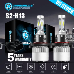 IRONWALLS 2x H13 9008 LED Headlight Bulbs 6000K Super Bright COB High-Low Beam - Bild 1 von 12