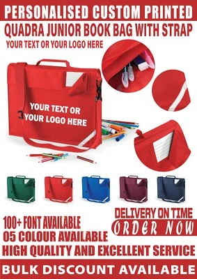 Personalisierte Quadra Junior Büchertasche mit Gurt Schule College beliebiger Name QD457