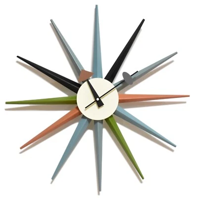 Reloj de Pared Moderno Mediados de Siglo Sunburst Silencioso Madera 18 pulgadas Salón Estilo Nelson Foto 1 de 4