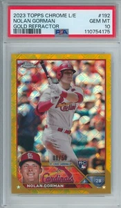 2023 Topps Chrome Nolan Gorman ORO LOGOFRATTORE 8/50 RC PSA 10 GRADO FRESCO - Foto 1 di 2