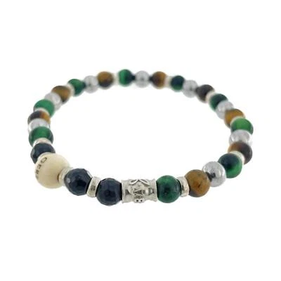 Bracciale Unisex GERBA 51E Elastico con Pietre Naturali e Argento 925 - Immagine 1 di 2