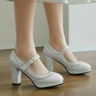 Womens Pointed Chunky High Heel Mary Janes Platform Dress Ladies Pumps Shoes