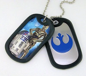 Licensed Star Wars R2D2 C3PO Double Dog Tags Necklace Stainless Steel - Picture 1 of 3