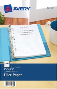 Avery Mini Binder Filler Paper for 3 Ring Binders or 7 Ring Binders, College Rul - Bild 1 von 12
