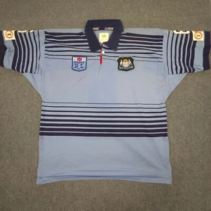 NSW Blues Jersey Mens Blue NRL Rugby League NSWRL Player Issue Polo T Shirt - Foto 1 di 11