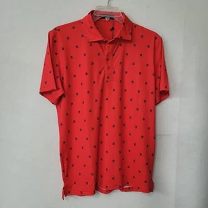 G/Fore Golf Polo Shirt Mens L Poppy Red Mini G AOP Stretch Spread Collar New - Picture 1 of 12