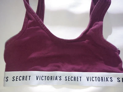 Victoria Secret Sport Bra Bralette XS Unlined Women No wire Burgundy Logo Cotton - Image 1 of 4