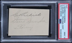 Yankees Lou Gehrig +2 Signed 2x3 Cut Signature Autos Graded Mint 9! PSA Slabbed - Picture 1 of 2