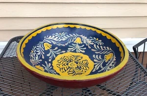 Primitive Antique Quebec Painted Turned Burl Wood Bowl - Picture 1 of 5