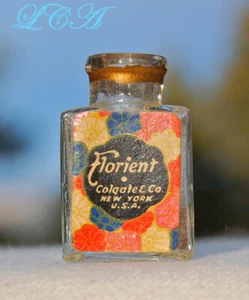 Miniature antique FLORIENT PERFUME bottle COLGATE Co. w/ LABEL early BLOWN GLASS - Picture 1 of 3