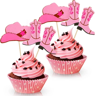 60 Piezas Sombrero de Vaquero Bota Cupcake Toppers para Fiesta Occidental Baby Shower (Rosa) Foto 1 de 4