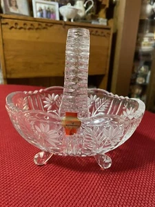 Anna Hütte Bleikristall German 24% Lead Crystal Basket Candy Dish Cut Red Clea - Picture 1 of 11