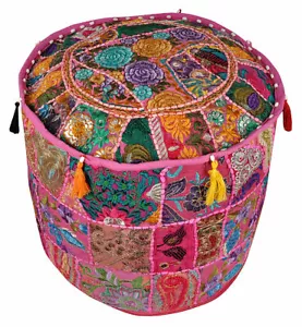 Pouffe Bohemian Patchwork Pouf Cover Ottoman Ethnic Decor Foot Stool - Picture 1 of 3