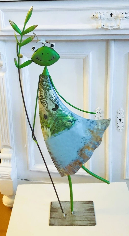 Großer Frosch Froschkönig Froschkönigin, Figur Metall Grün - Gold, H: 63 cm, - Bild 1 von 1