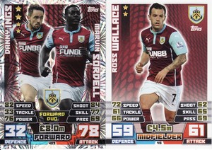 14/15 Match Attax 2 Burnley cards - Ross Wallace + Danny Ings & Marvin Sordell