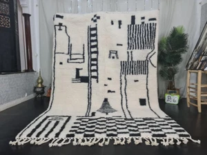 MADE TO ORDER - ARTISTIC BENIOUARAIN RUG- Moroccan Handwoven Rug- White Wool Rug - Picture 1 of 11