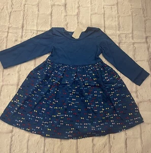 Hanna Andersson Girl 100 (4) Blue Fit & Flare Dress w/ Bow Pattern NWT - Picture 1 of 5